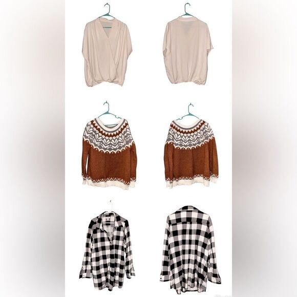 Bundle of Shirts and Sweaters Brown and Gray Patterned Sweater - Picture 1 of 10
